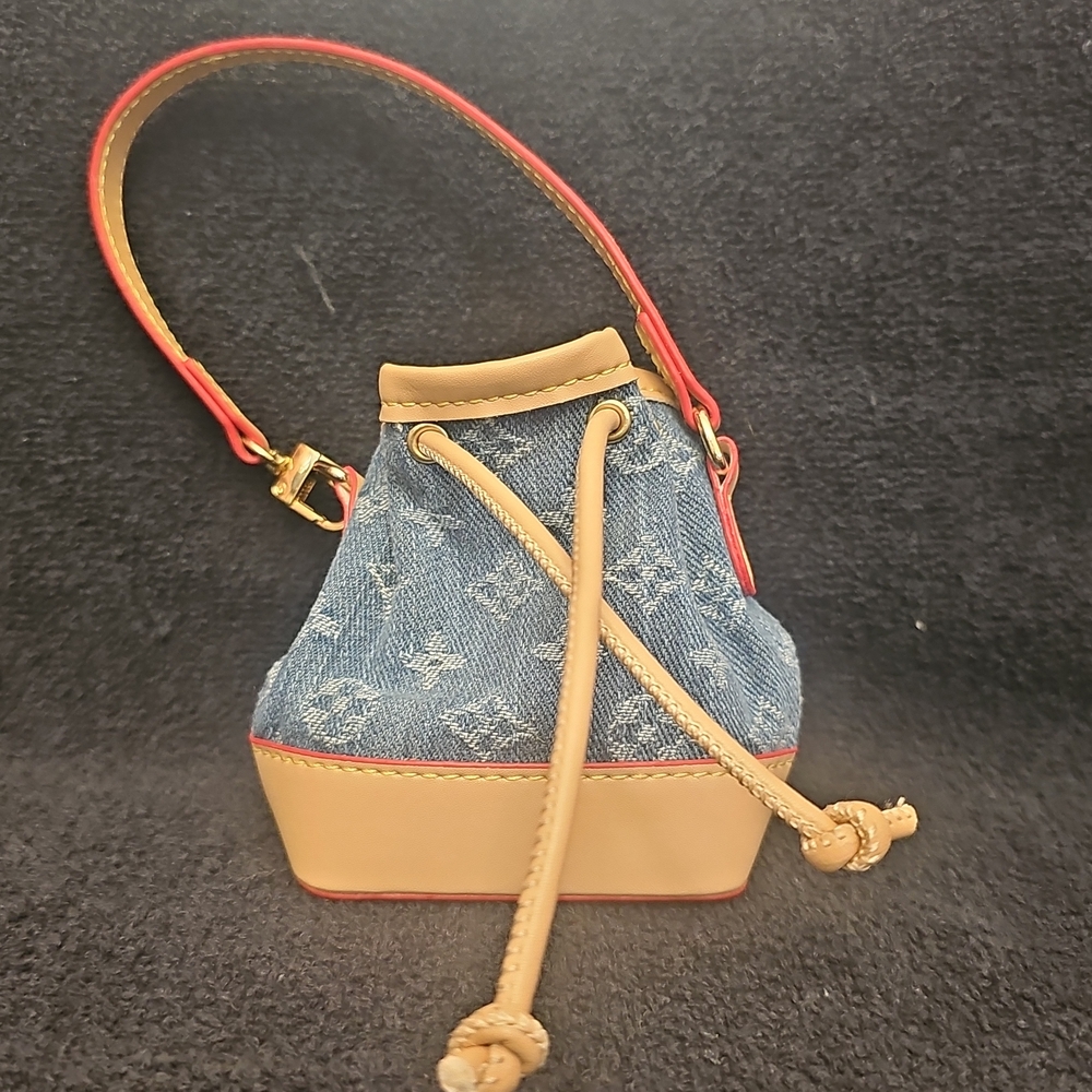 Unbranded Blue and Tan Mini Bucket Bag Charm